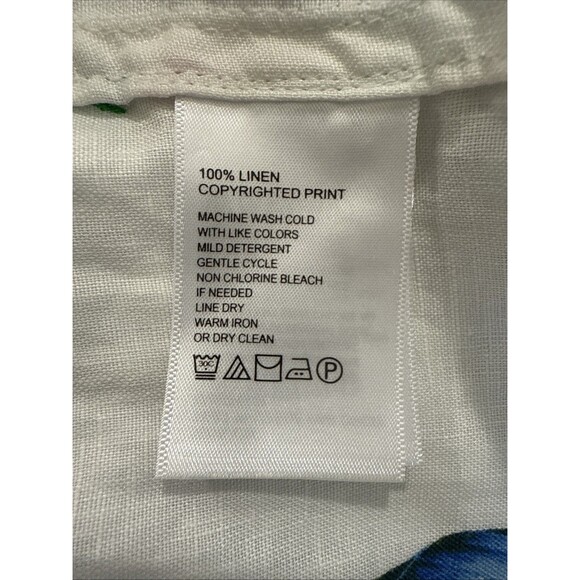 Tommy Baham Shirt Womens L Floral Linen Button Up Blouse Beach Vacation - Picture 8 of 9